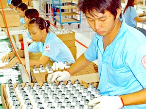 Employees check the quality of light bulbs at the Dien Quang Joint Stock Company. (Photo: SGGP)